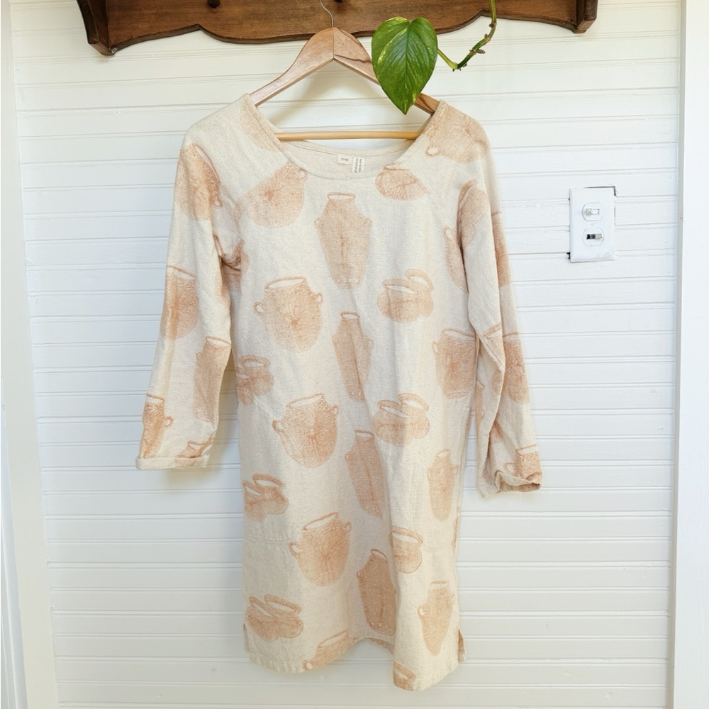 Cream and Tan Pottery Patterned Dress